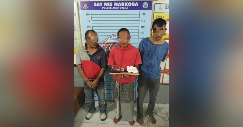 Tiga Tersangka dengan Barang Bukti 27 Gram Sabu Diboyong ke Polres Aceh Utara