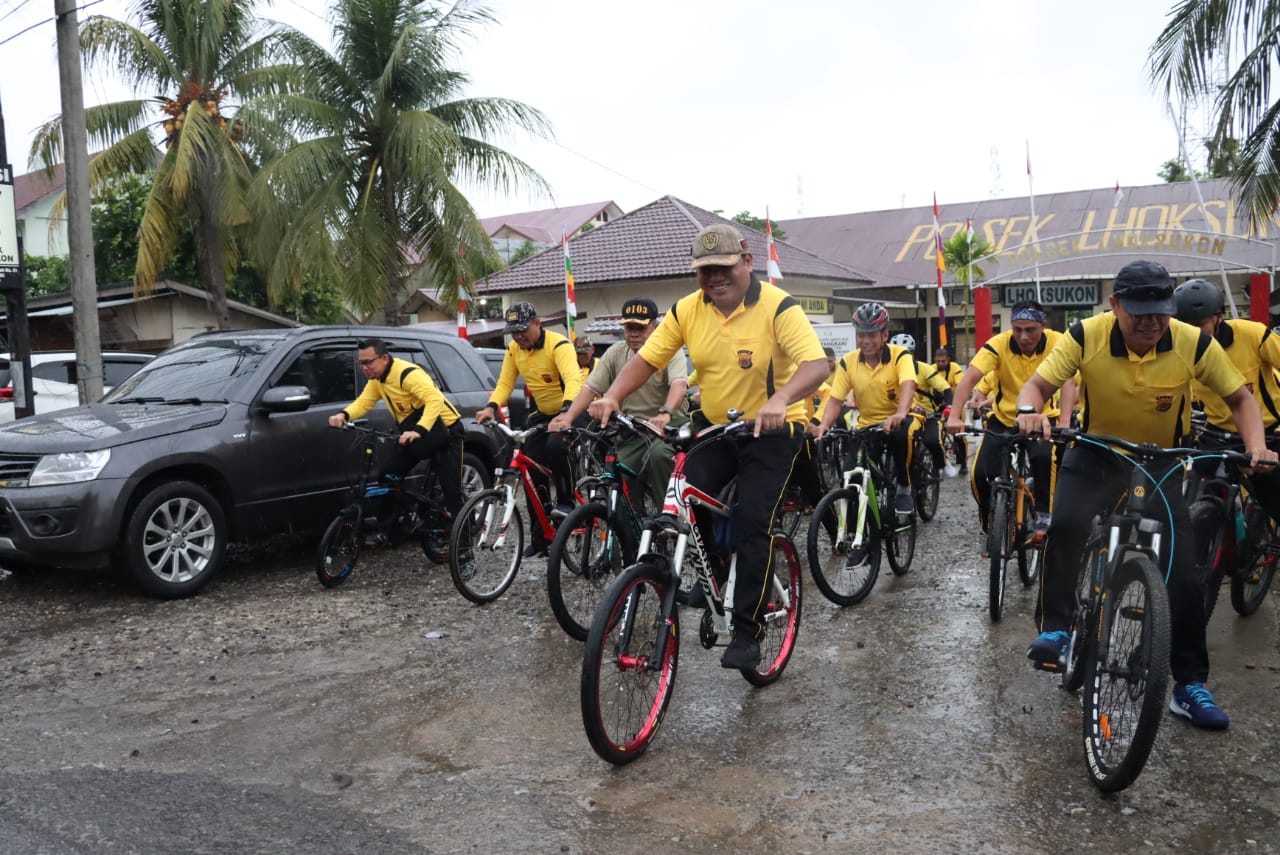 Funbike Semarak Bhayangkara Ke-76, Polres Aceh Utara Gelar Sepeda Gembira Dan Bantuan Sosial
