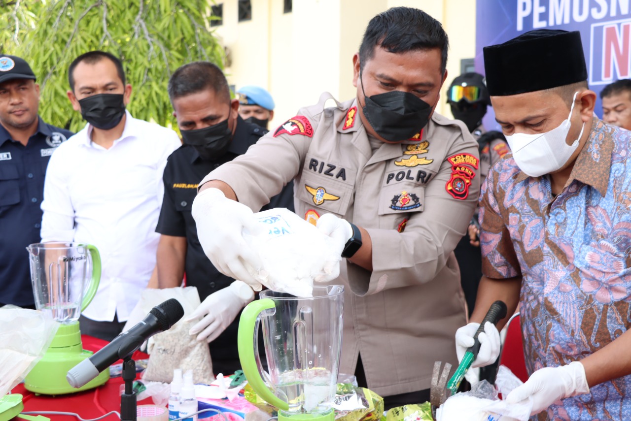 Kedepankan Transparansi, Polres Aceh Utara Gelar Pemusnahan Barang Bukti Narkotika
