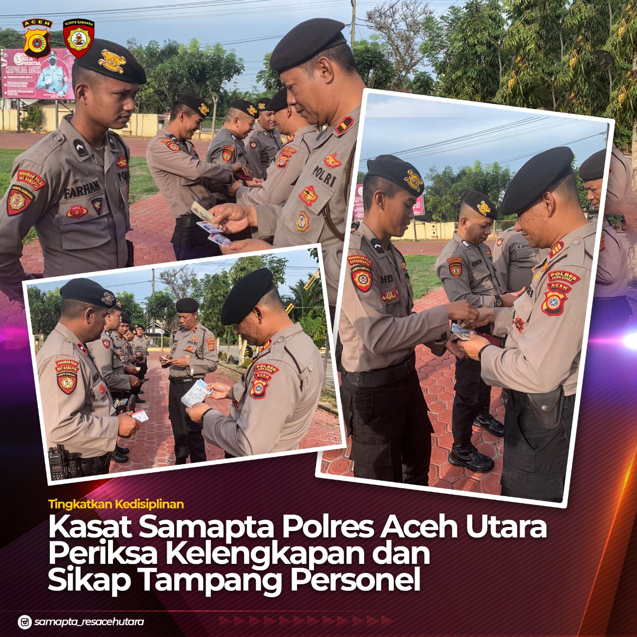 Apel Pagi, Kasat Samapta Polres Aceh Utara Cek Sikap Tampang dan kelengkapan Anggota