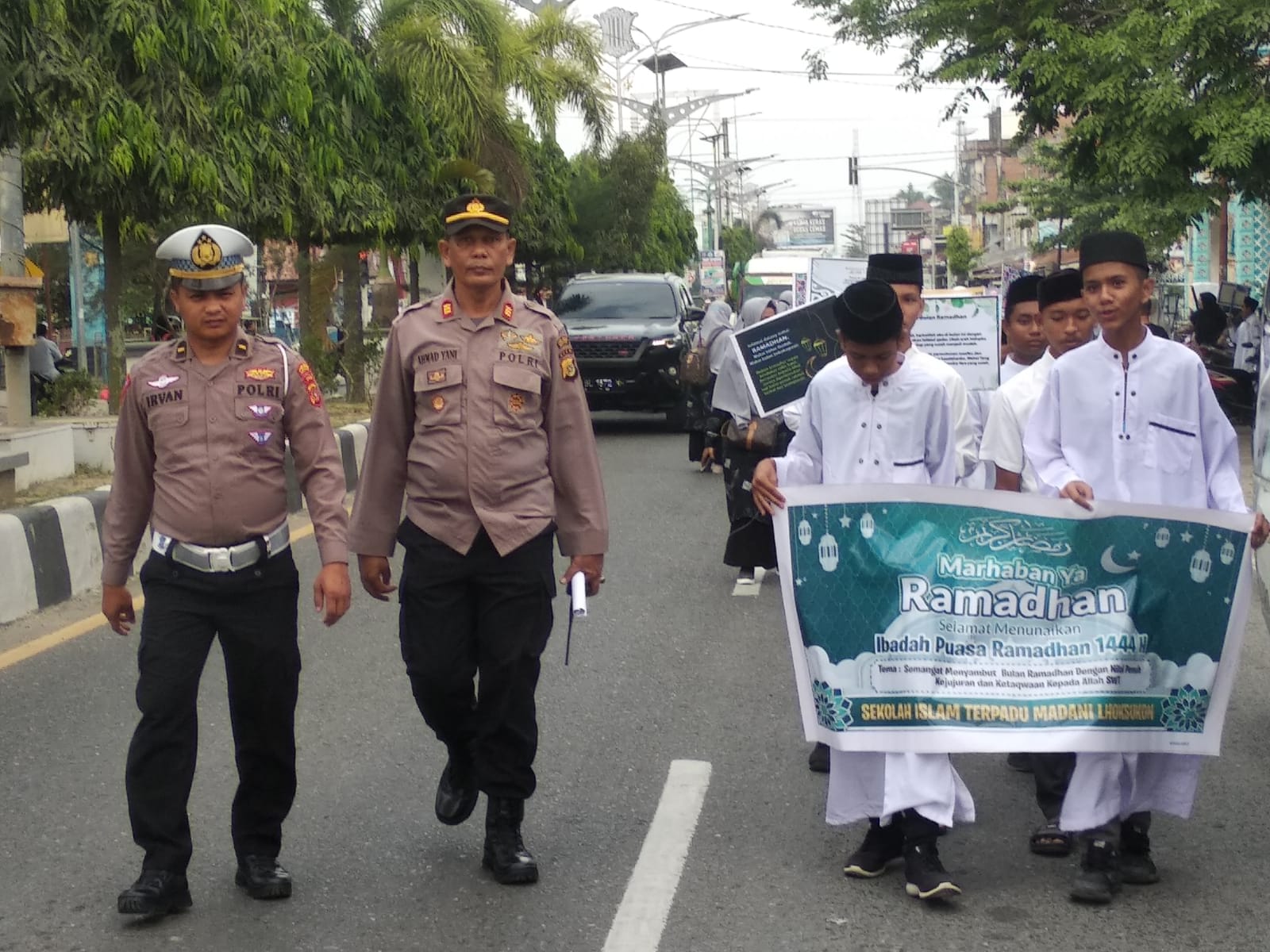 Foto : Polres Aceh Utara Amankan Jalur Pawai Tarhib Ramadhan SIT Madani